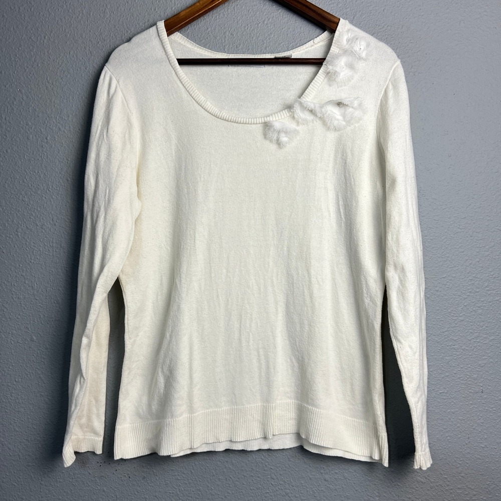 Liz Claiborne Cotton Knit Fairy‎ Sweater Fuzzy Detail Soft Feminine Long SL XL